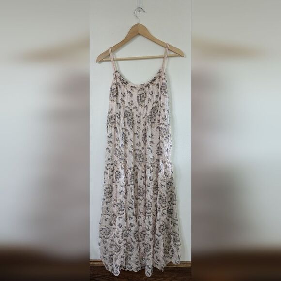 Elena Baldi Silk Flowy Tiered Pink Cheetah Floral Midi Maxi Dress M Medium - Picture 1 of 7